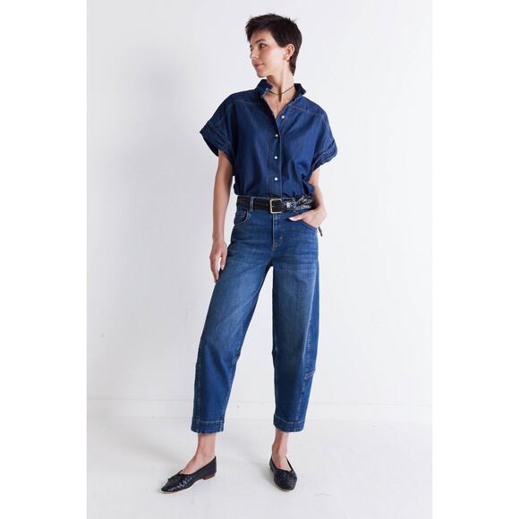 RUTI NWT Always Chic Denim Blouse Pearl Snap Button Up Shirt Sz M/L Western Boho